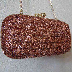 Brown Glitter Goldtone Chain Strap Purse Evening Purse